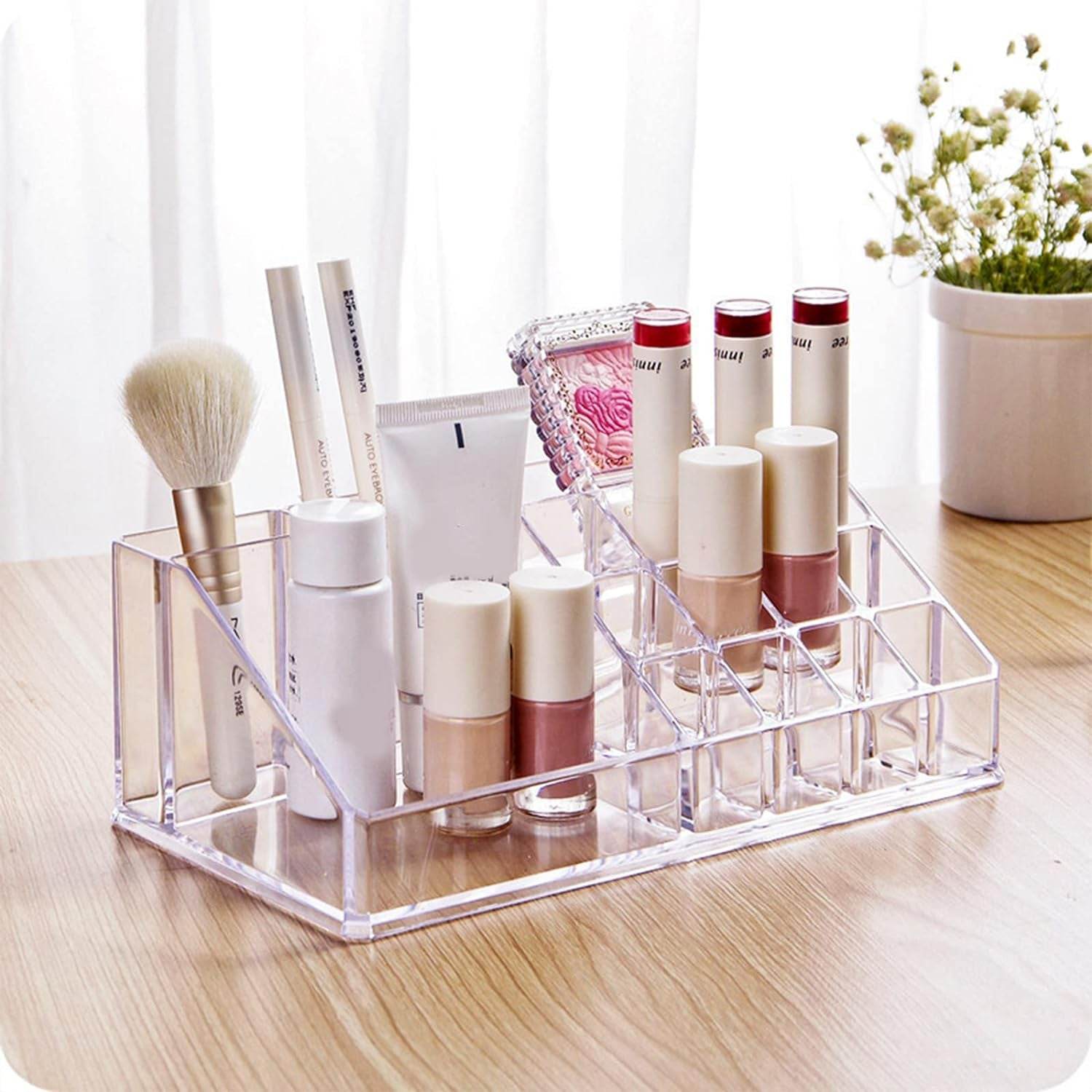 16 Compartment Cosmetic Makeup Jewellery Lipstick Storage Organiser Box, Cosmetic Storage Box Make-up Lipstick Organizer / Lipstick Holder Case Transparent - infinityexculsivestore.com