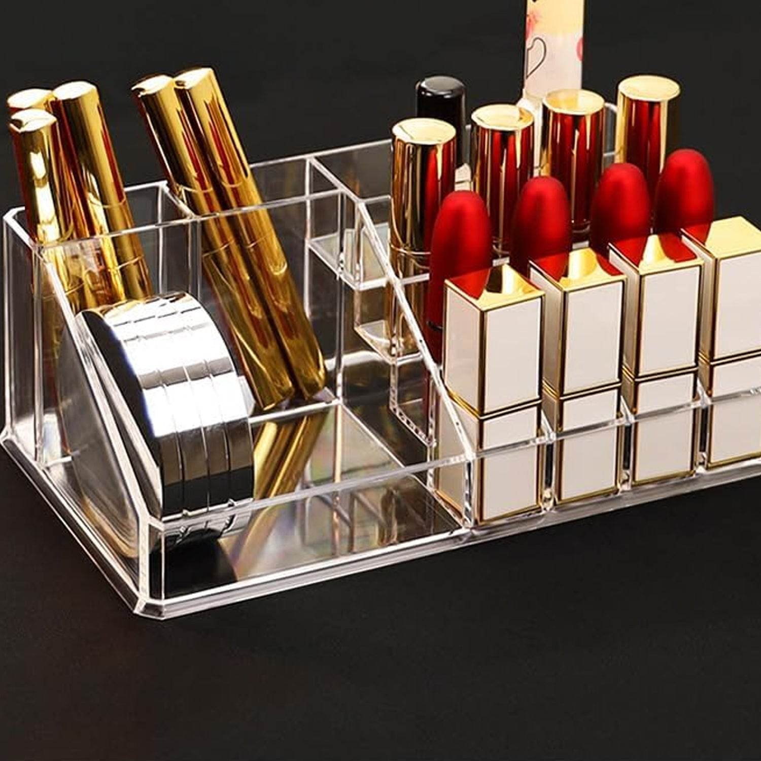 16 Compartment Cosmetic Makeup Jewellery Lipstick Storage Organiser Box, Cosmetic Storage Box Make-up Lipstick Organizer / Lipstick Holder Case Transparent - infinityexculsivestore.com