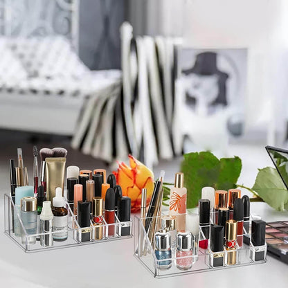 16 Compartment Cosmetic Makeup Jewellery Lipstick Storage Organiser Box, Cosmetic Storage Box Make-up Lipstick Organizer / Lipstick Holder Case Transparent - infinityexculsivestore.com