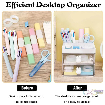 2 Layer 5 Compartment Desk Organizer with Transparent Drawer (1 Pc / 15×13×11 Cm) - infinityexculsivestore.com