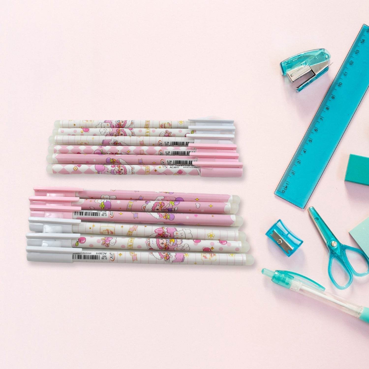 Erasable gel ink pen 12 Pcs/ Fancy Cute Blue Gel Pen with attached Magic Wipe Eraser Gel Pen, Stationery for Office School Writing Examination Supplies Tool, Return Gifts For Kids, Birthday Gifts - infinityexculsivestore.com