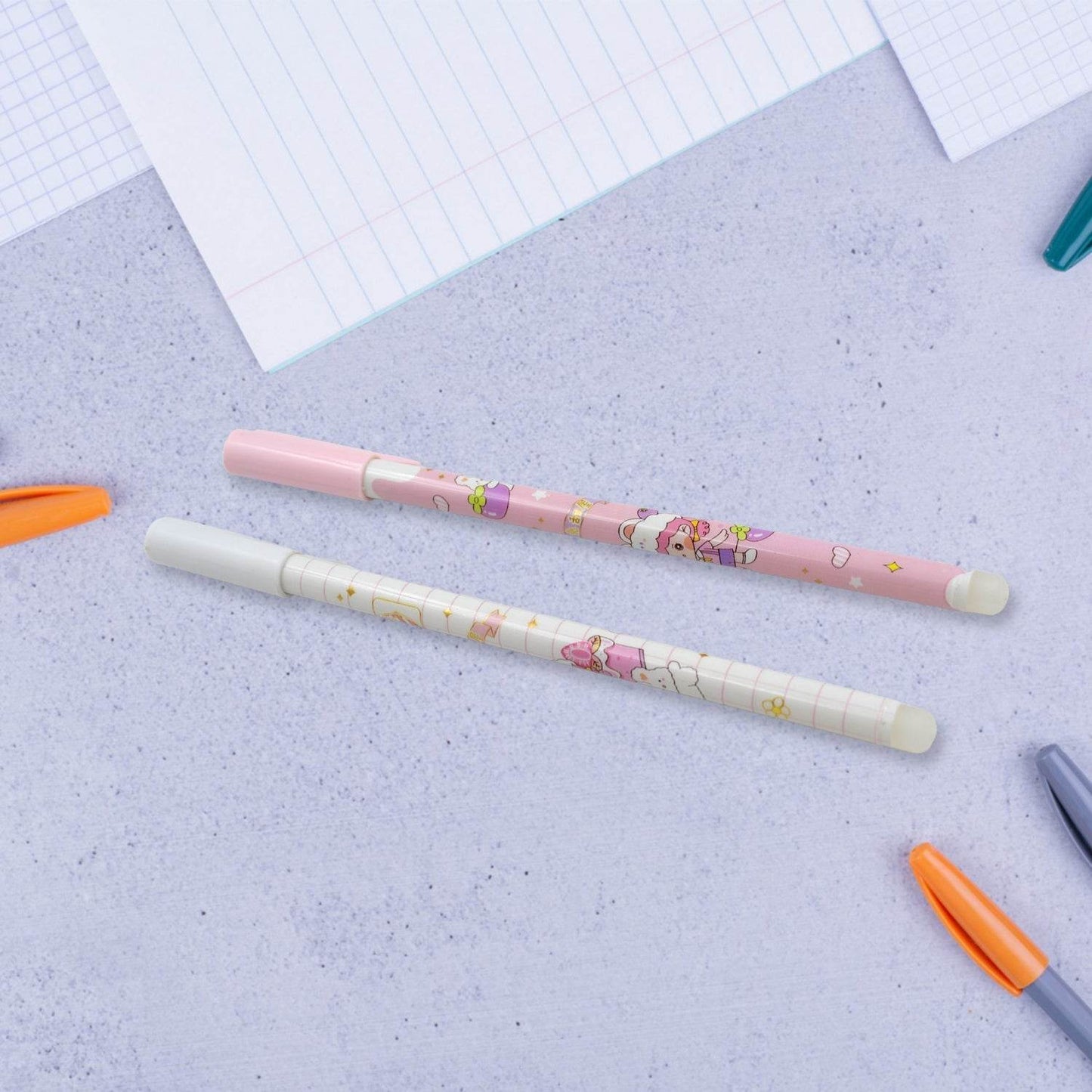 Erasable gel ink pen 12 Pcs/ Fancy Cute Blue Gel Pen with attached Magic Wipe Eraser Gel Pen, Stationery for Office School Writing Examination Supplies Tool, Return Gifts For Kids, Birthday Gifts - infinityexculsivestore.com