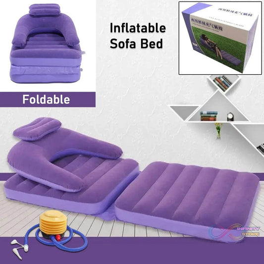 2 in 1 Air Mattress & Lounger, Portable Inflatable Mattress Air Sofa With Air Hand Pump (175×75 cm) - infinityexculsivestore.com