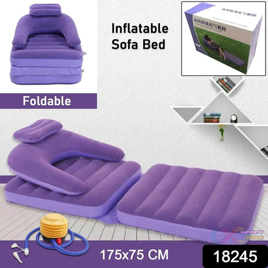 2 in 1 Air Mattress & Lounger, Portable Inflatable Mattress Air Sofa With Air Hand Pump (175Γ75 cm) - infinityexculsivestore.com