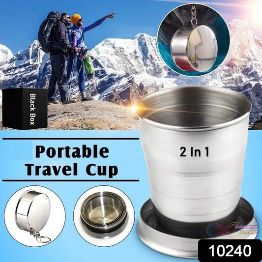 2 in 1 Camping Folding Cup with Keychain (1 Pc) - infinityexculsivestore.com