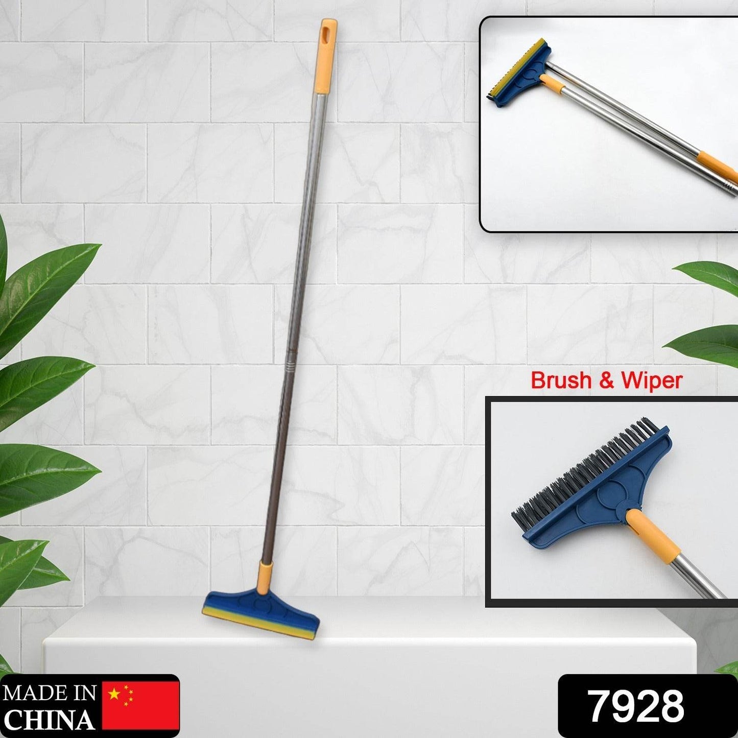 2 in 1 Cleaning Brush & Wiper , Long Handle Floor Brush, Rotatable Cleaning Brush for Bathroom, Kitchen, 120 Degree Triangular Rotating Brush Head with Wiper - infinityexculsivestore.com