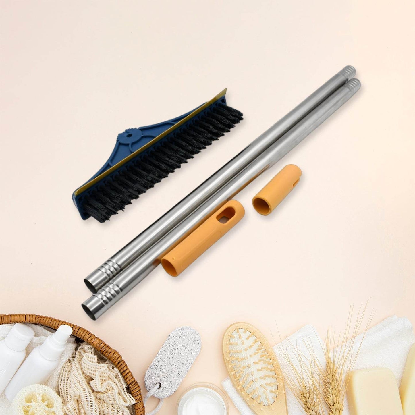 2 in 1 Cleaning Brush & Wiper , Long Handle Floor Brush, Rotatable Cleaning Brush for Bathroom, Kitchen, 120 Degree Triangular Rotating Brush Head with Wiper - infinityexculsivestore.com