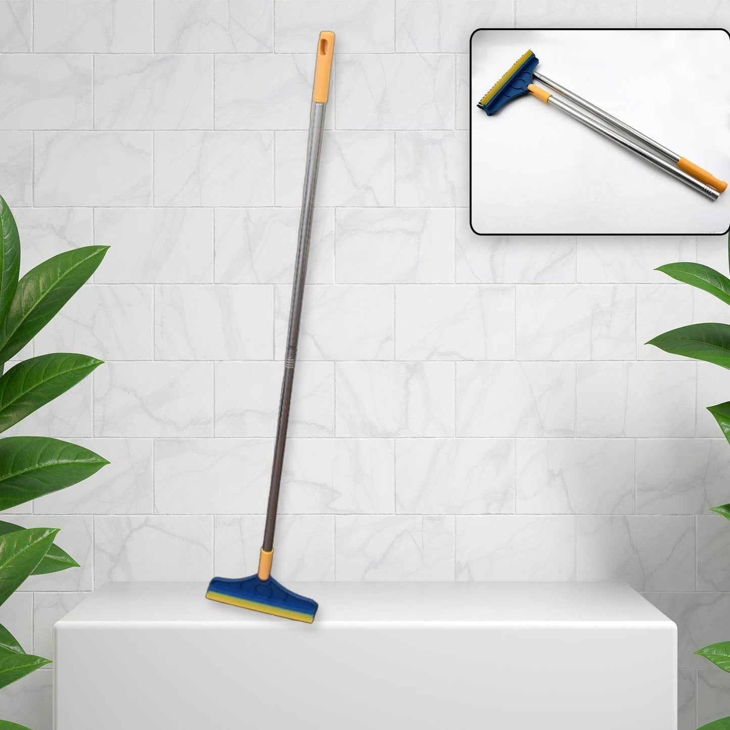 2 in 1 Cleaning Brush & Wiper , Long Handle Floor Brush, Rotatable Cleaning Brush for Bathroom, Kitchen, 120 Degree Triangular Rotating Brush Head with Wiper - infinityexculsivestore.com