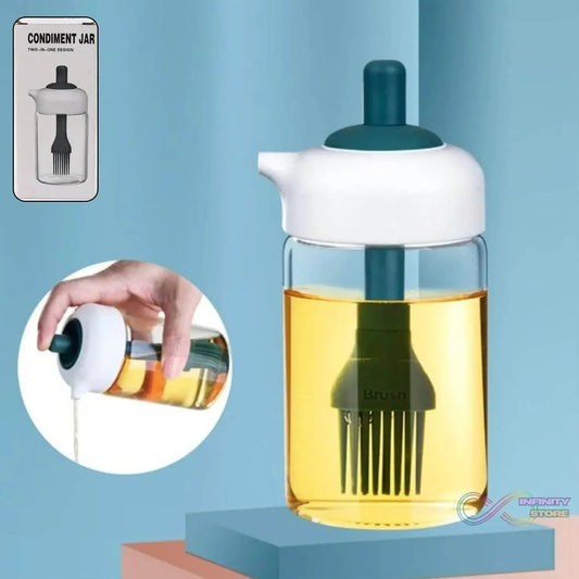 2 in 1 Glass Oil dispenser jar / Bottle with brush (1 Set) - infinityexculsivestore.com