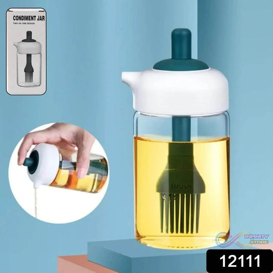 2 in 1 Glass Oil dispenser jar / Bottle with brush (1 Set) - infinityexculsivestore.com