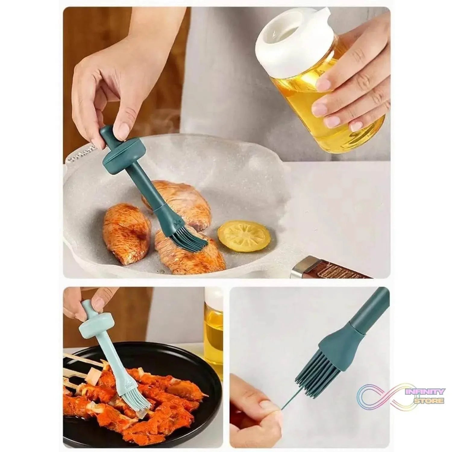 2 in 1 Glass Oil dispenser jar / Bottle with brush (1 Set) - infinityexculsivestore.com