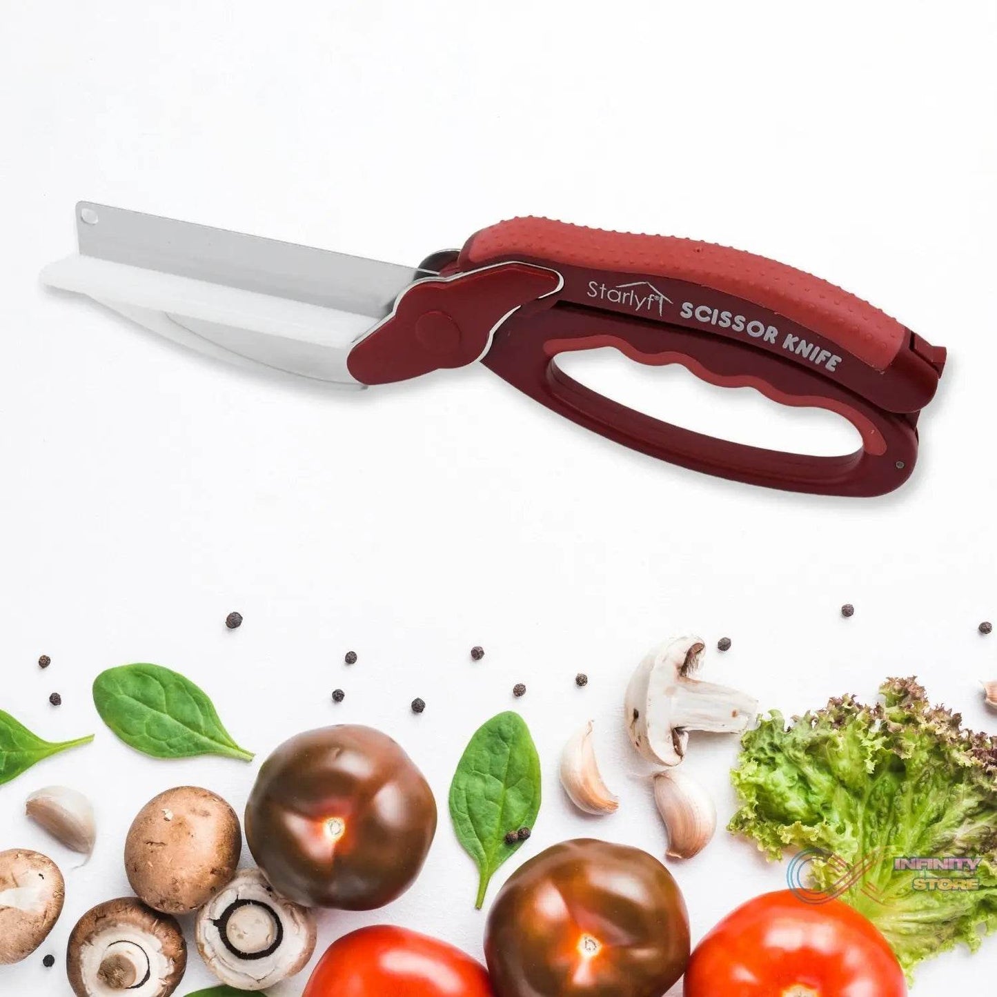 2 in 1 Kitchen Knife Scissor with Spring Locking Hinge and Chopping Board (1 Pc / With Card Packing) - infinityexculsivestore.com
