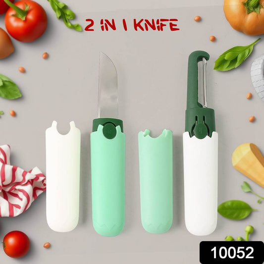 2 in 1 Knife, Multifunctional peeler Two in one fruit knife, fruit and vegetable cutting knife+sawtooth peeler, apple, carrot, potato, fruit slice antiskid - infinityexculsivestore.com