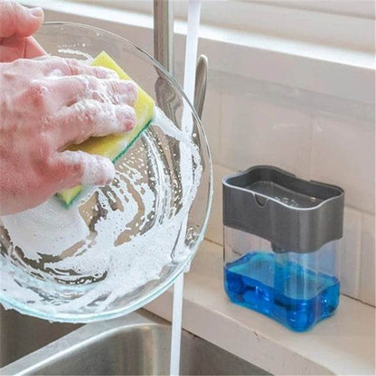 2-in-1 Liquid Soap Dispenser on Countertop with Sponge Holder - infinityexculsivestore.com