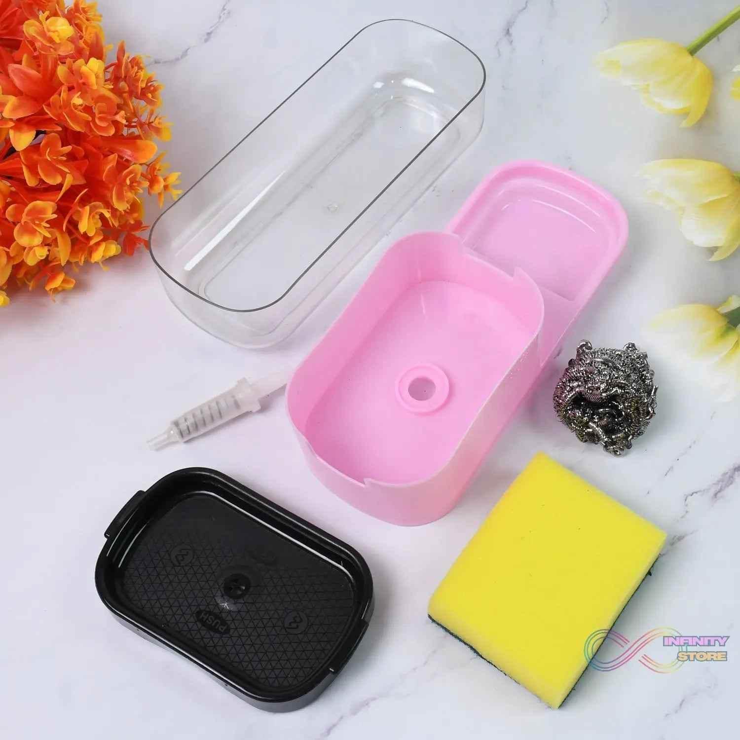 2 in 1 Plastic Dish Soap Liquid Dispenser Sponge Holder (1 Set) - infinityexculsivestore.com