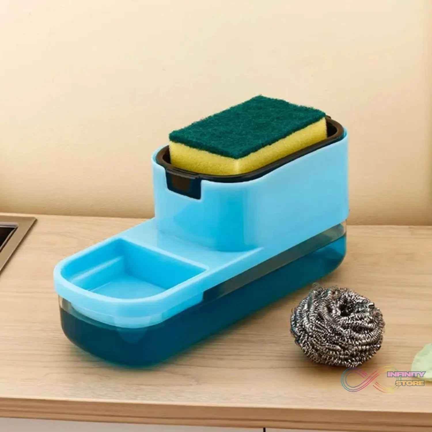 2 in 1 Plastic Dish Soap Liquid Dispenser Sponge Holder (1 Set) - infinityexculsivestore.com