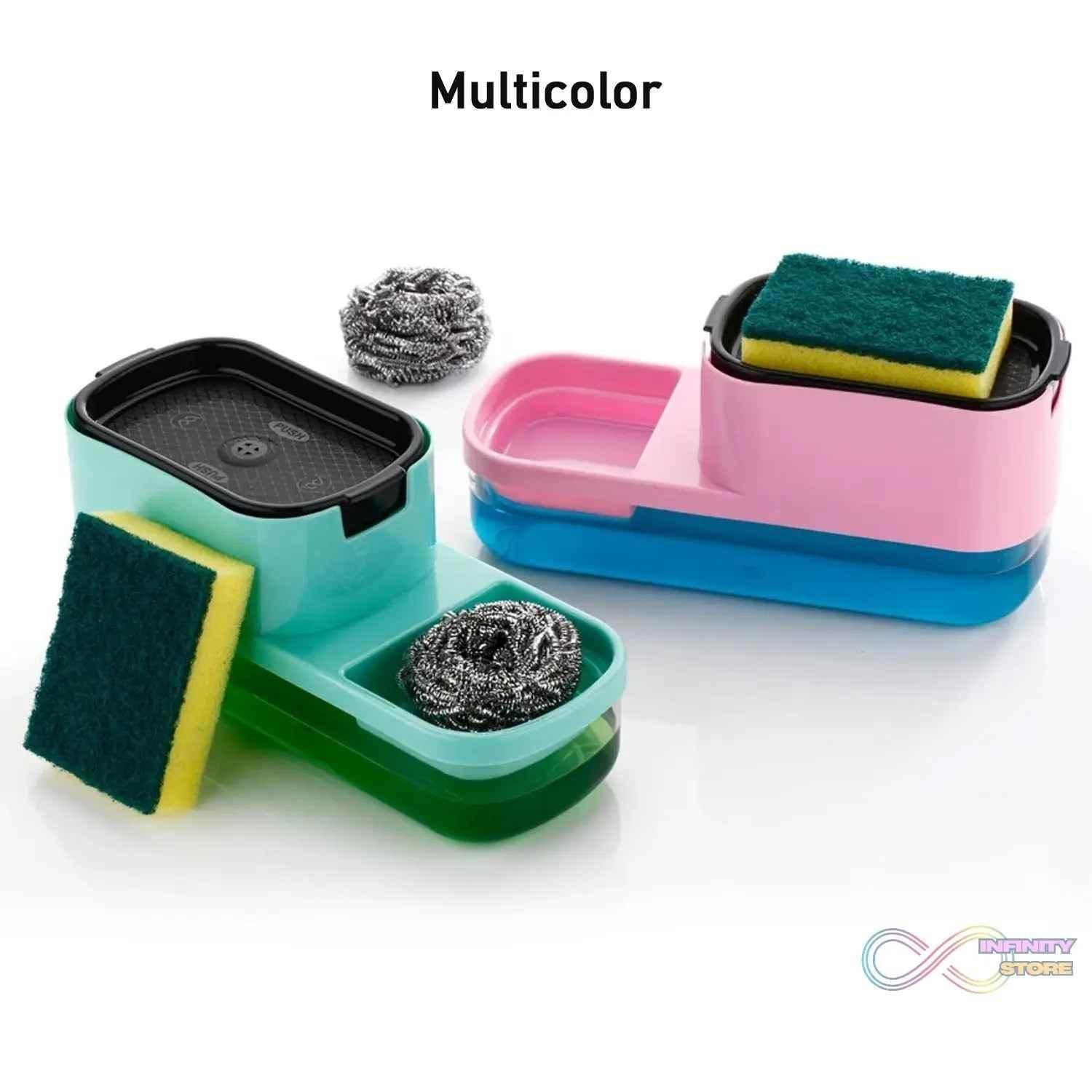 2 in 1 Plastic Dish Soap Liquid Dispenser Sponge Holder (1 Set) - infinityexculsivestore.com