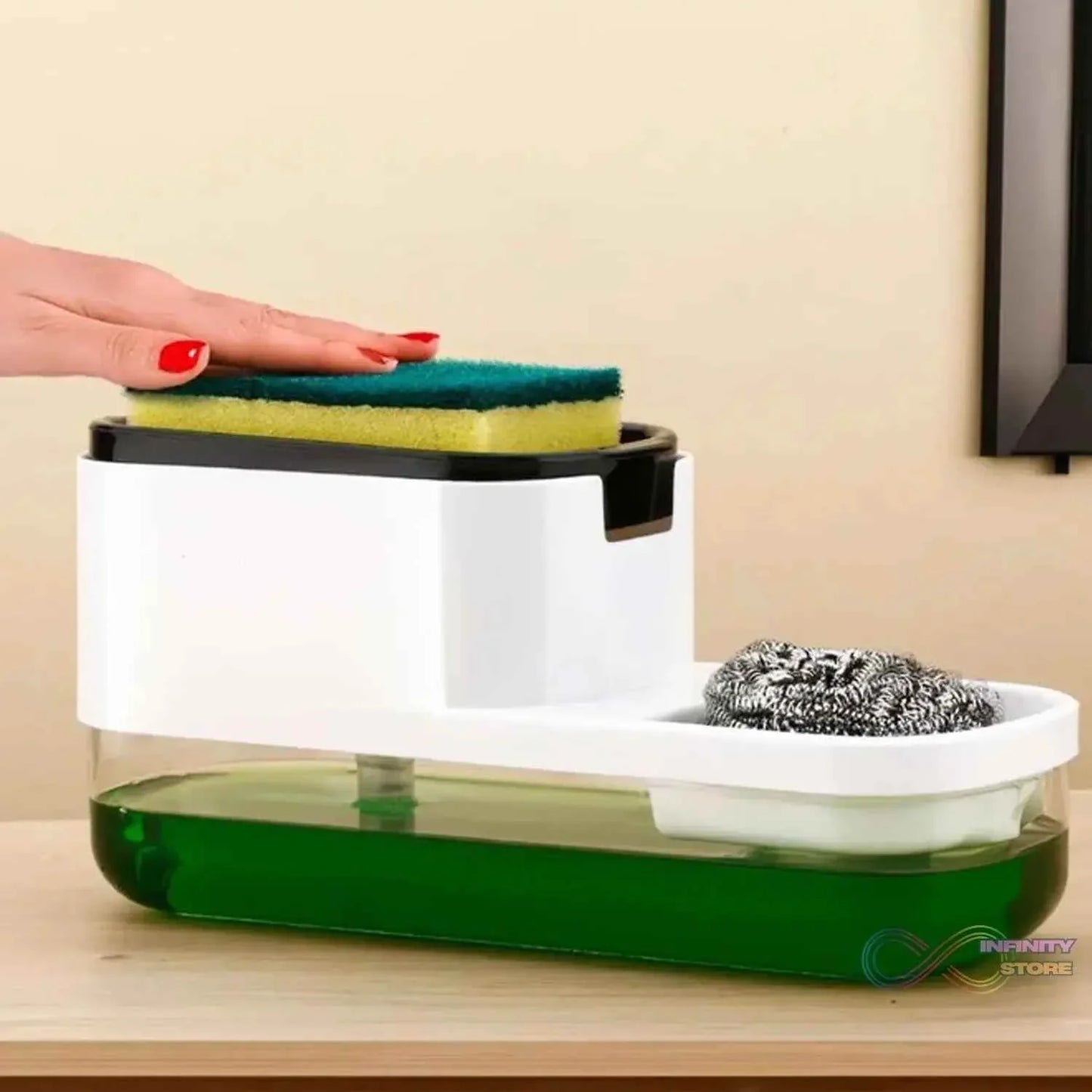 2 in 1 Plastic Dish Soap Liquid Dispenser Sponge Holder (1 Set) - infinityexculsivestore.com