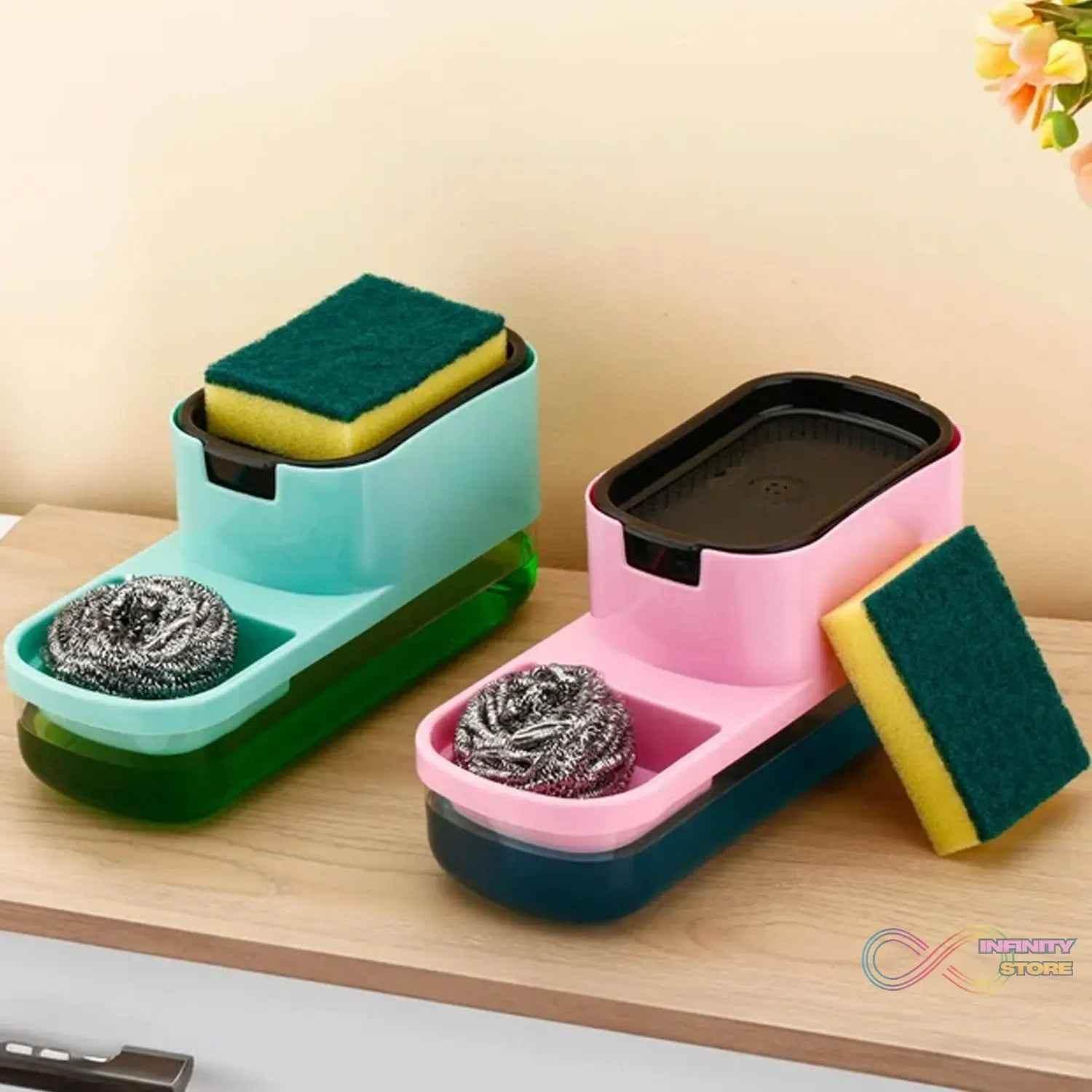 2 in 1 Plastic Dish Soap Liquid Dispenser Sponge Holder (1 Set) - infinityexculsivestore.com