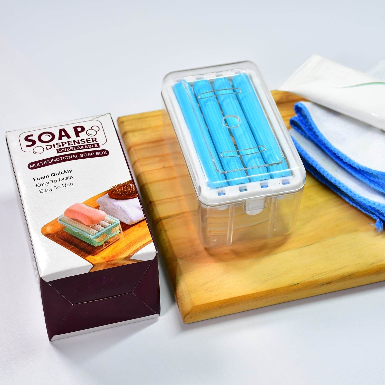 2 - in - 1 Portable Soap Dish & Soap Dispenser with Roller and Drain Holes, Multifunctional Soap Holder Foaming Soap Bar Box for Home, Kitchen, Bathroom - infinityexculsivestore.com