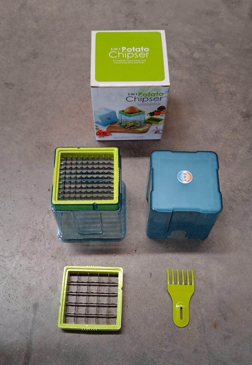 2 in 1 Potato Chipser / Slicer French Fries Maker Finger Chips | Plastic | Two Blades Finger Chips Cutter for Kitchen Accessory Vegetable Fruit Slicer (1 Pc)  - infinityexculsivestore.com