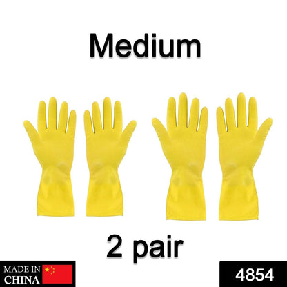 2 pair med yellow gloves For Types Of Purposes Like Washing Utensils, Gardening And Cleaning Toilet Etc. - infinityexculsivestore.com