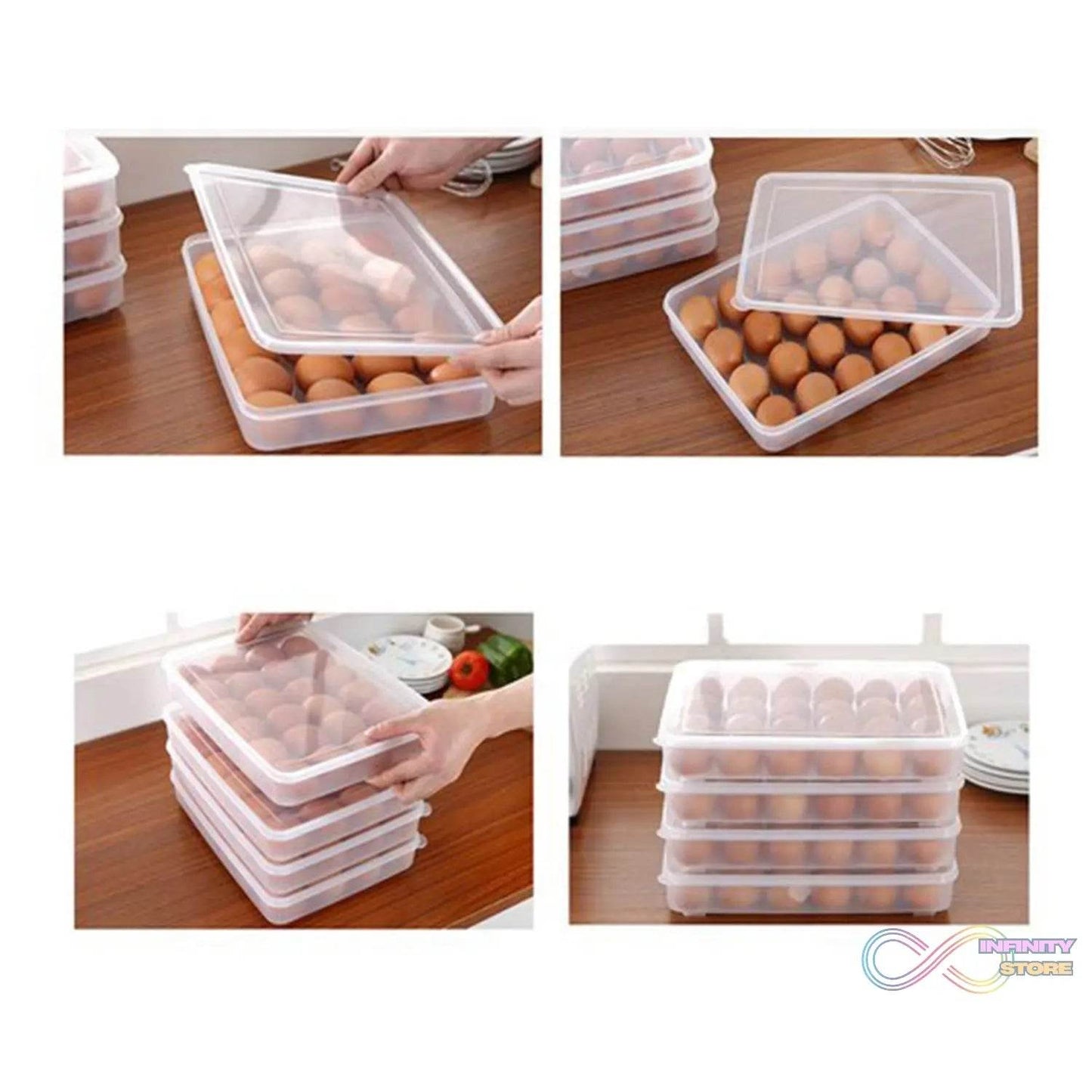 24 Grids Plastic Egg Box Container Holder Tray for Fridge with Lid for 2 Dozen Egg Tray - infinityexculsivestore.com