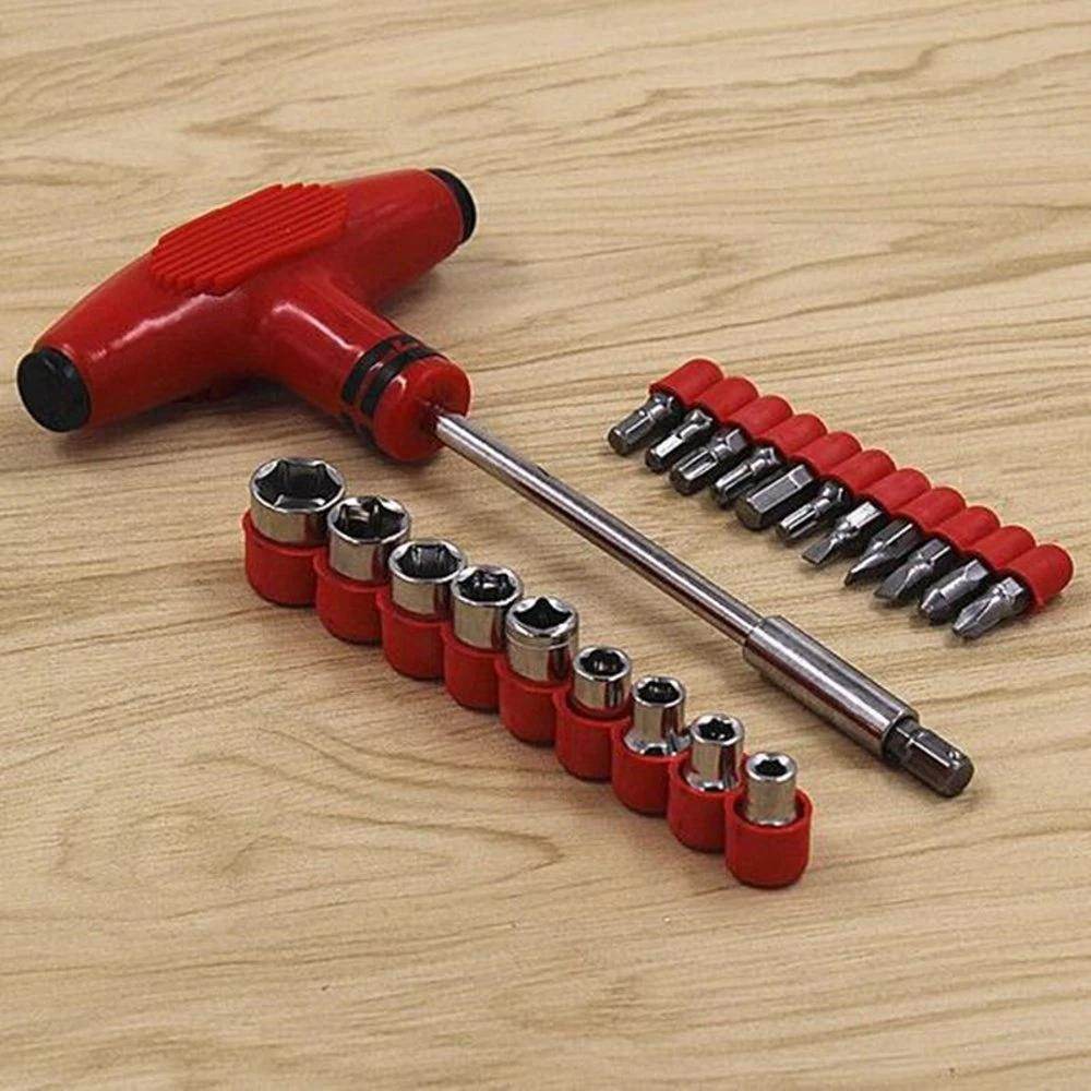 24 pcs T shape screwdriver set Batch Head Ratchet Pawl Socket Spanner hand tools - infinityexculsivestore.com