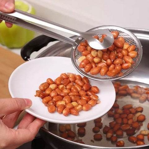 2In1 Stainless Steel Filter Spoon with Clip Food Kitchen Oil-Frying Multi-Functional - infinityexculsivestore.com