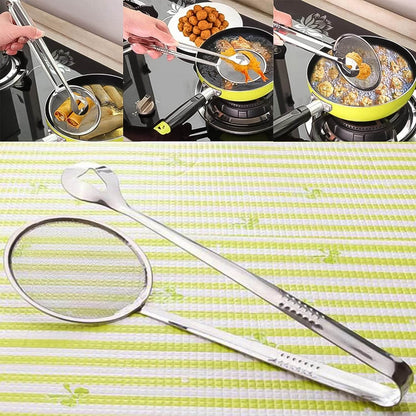 2In1 Stainless Steel Filter Spoon with Clip Food Kitchen Oil-Frying Multi-Functional - infinityexculsivestore.com