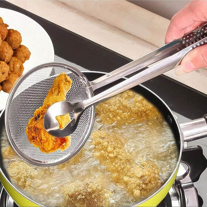 2In1 Stainless Steel Filter Spoon with Clip Food Kitchen Oil-Frying Multi-Functional - infinityexculsivestore.com