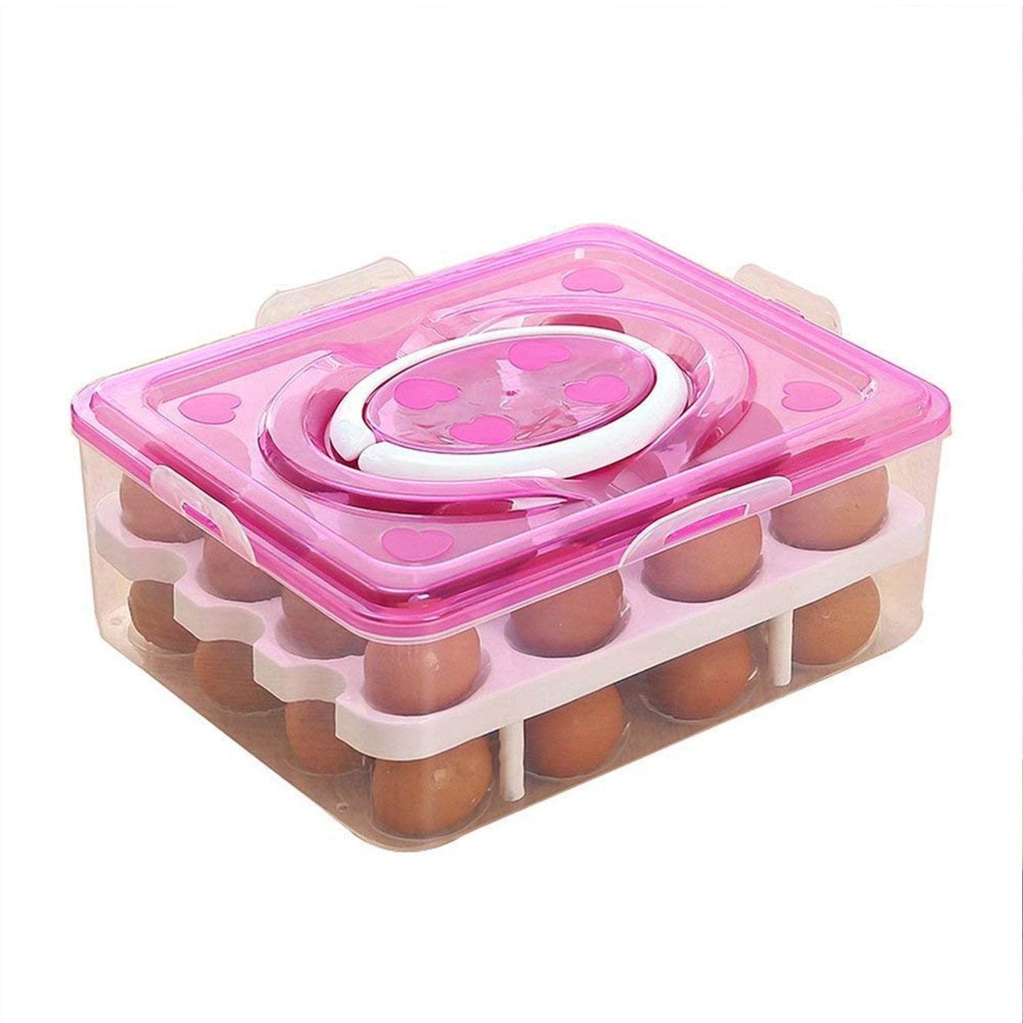 2Layer, 32 Grid Egg Tray with Lid Egg Carrier Holder for Refrigerator, Camping Food Storage Container with Handle (1 Pc ) - infinityexculsivestore.com