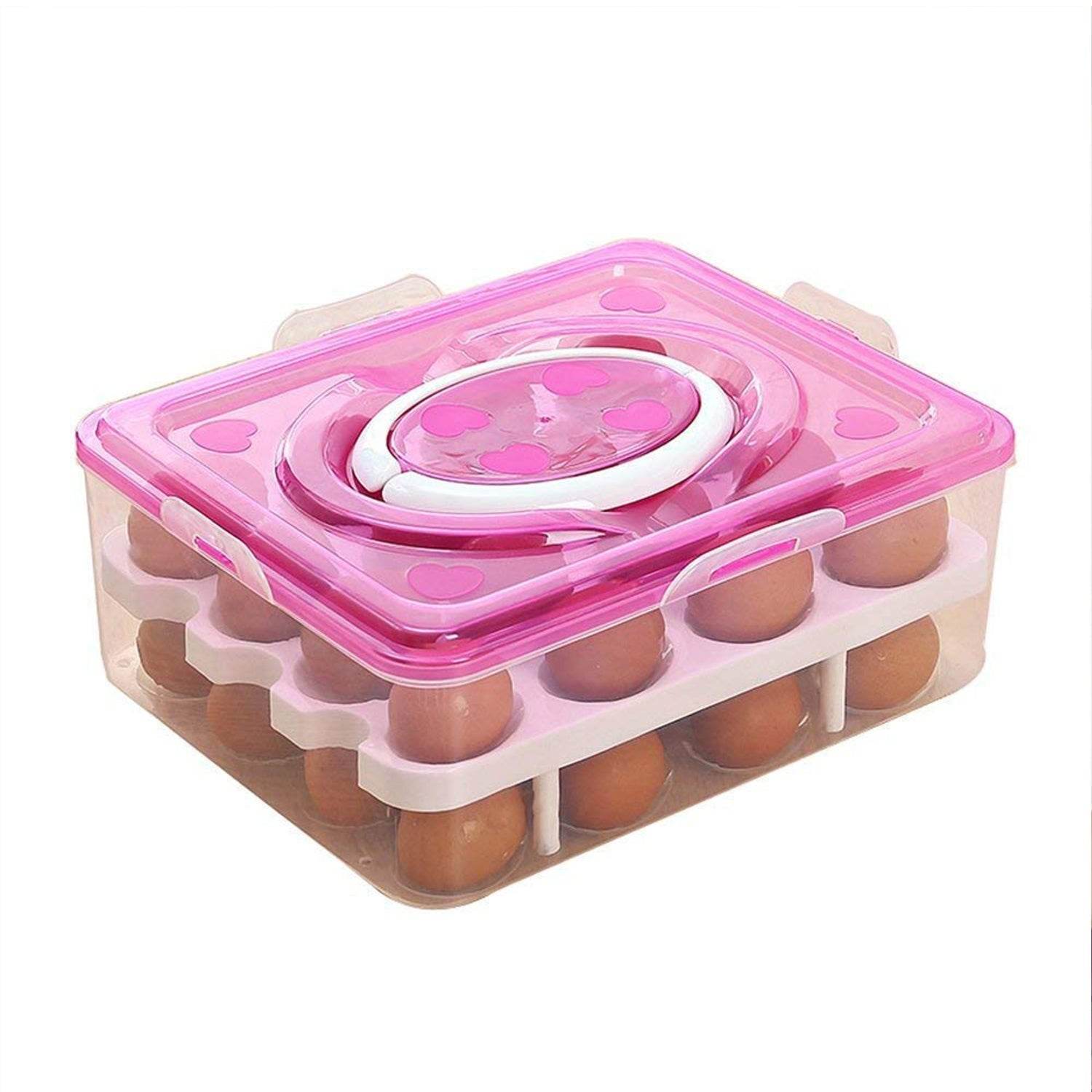 2Layer, 32 Grid Egg Tray with Lid Egg Carrier Holder for Refrigerator, Camping Food Storage Container with Handle (1 Pc ) - infinityexculsivestore.com