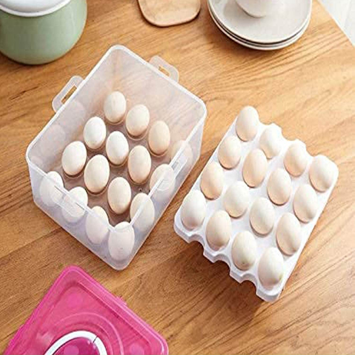 2Layer, 32 Grid Egg Tray with Lid Egg Carrier Holder for Refrigerator, Camping Food Storage Container with Handle (1 Pc ) - infinityexculsivestore.com