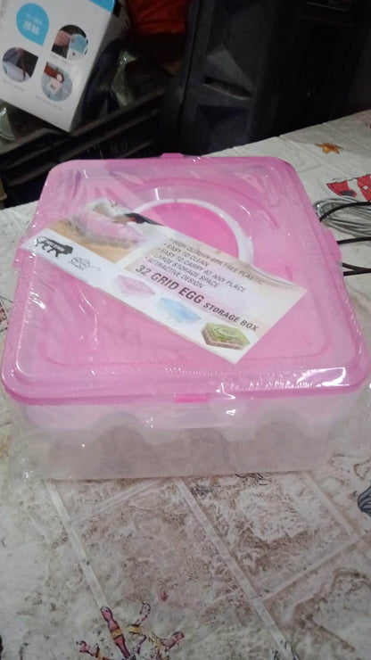 2Layer, 32 Grid Egg Tray with Lid Egg Carrier Holder for Refrigerator, Camping Food Storage Container with Handle (1 Pc ) - infinityexculsivestore.com