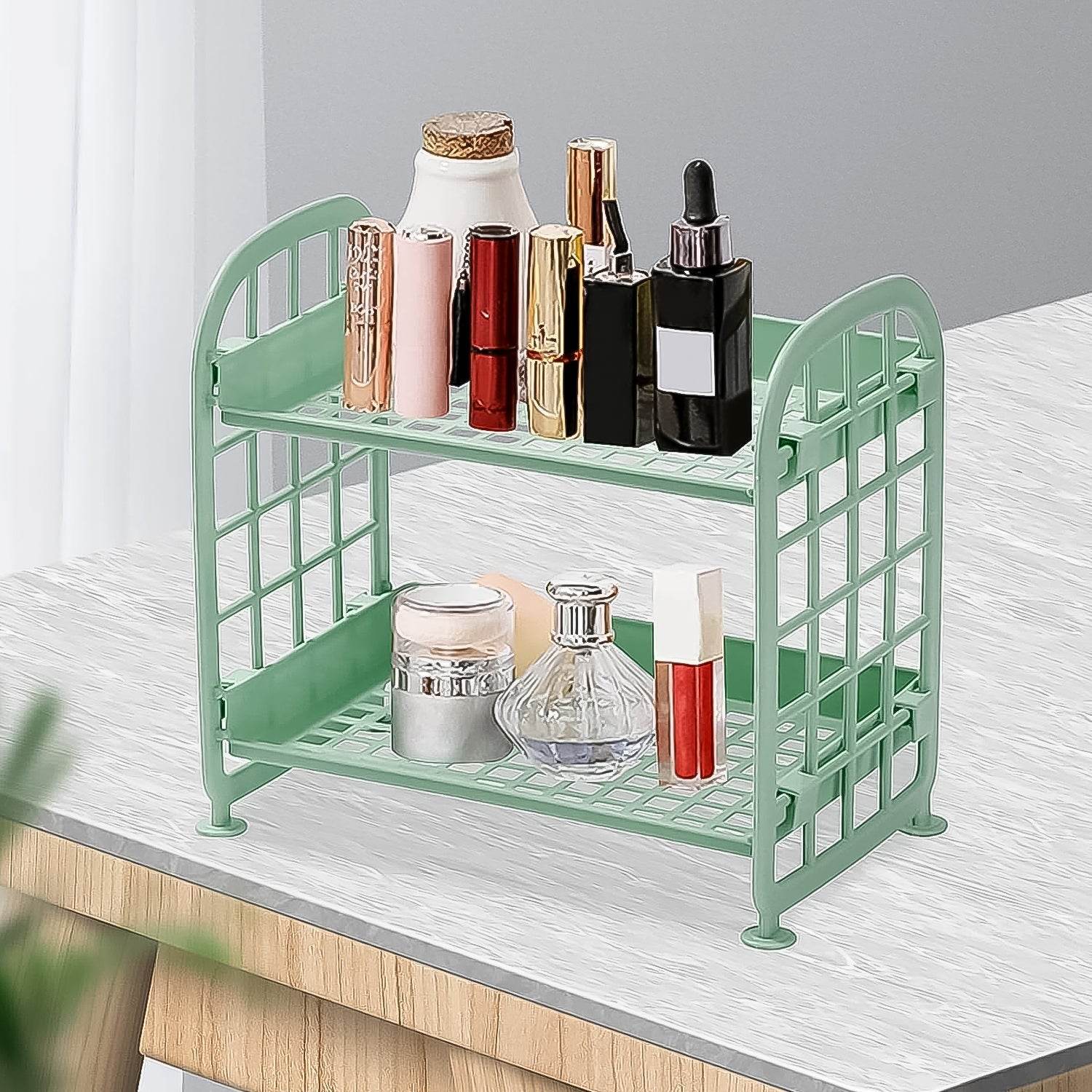 2Layer Foldable Plastic Small Storage Shelf / Rack (1 Pc / Mix Color) - infinityexculsivestore.com