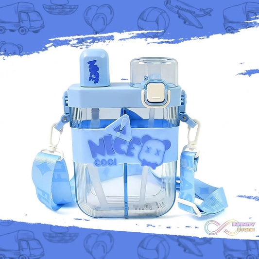 2in1 Dual Compartment Water Bottle with Straw and Adjustable Shoulder Straps (1 Pc / Multi color) - infinityexculsivestore.com