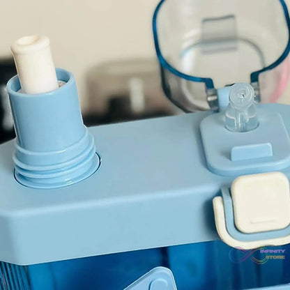 2in1 Dual Compartment Water Bottle with Straw and Adjustable Shoulder Straps (1 Pc / Multi color) - infinityexculsivestore.com