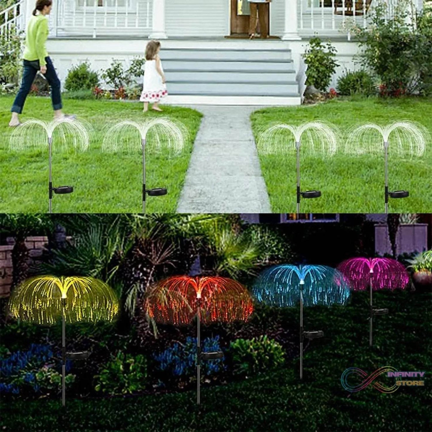 2pcs Garden Solar Outdoor Lights Decorative , 7 Colors Changing RGB Light Waterproof Flower Jellyfish Firework Decor for Garden Patio Landscape Pathway Yard Holiday Decor - infinityexculsivestore.com