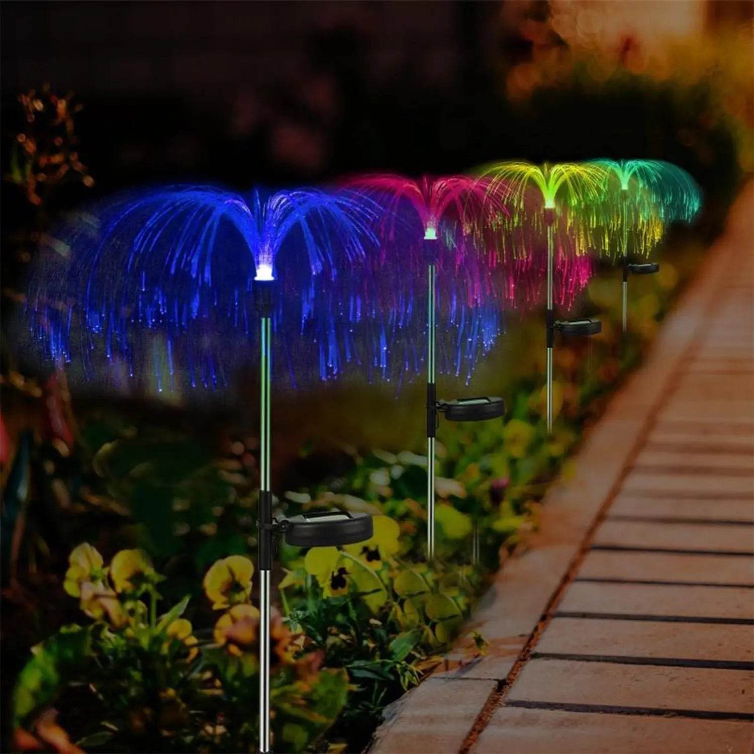 2pcs Garden Solar Outdoor Lights Decorative , 7 Colors Changing RGB Light Waterproof Flower Jellyfish Firework Decor for Garden Patio Landscape Pathway Yard Holiday Decor - infinityexculsivestore.com