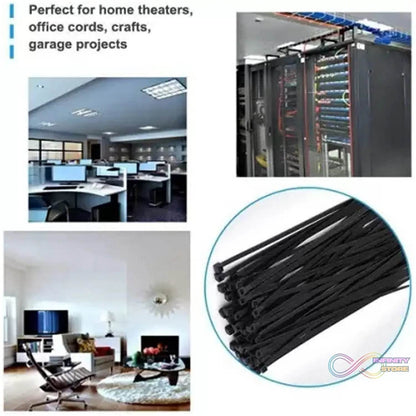 3×100 MM Nylon Self Locking Cable Ties, Heavy Duty Strong Zip Wire Tie. Pack of 100pc - Black - infinityexculsivestore.com