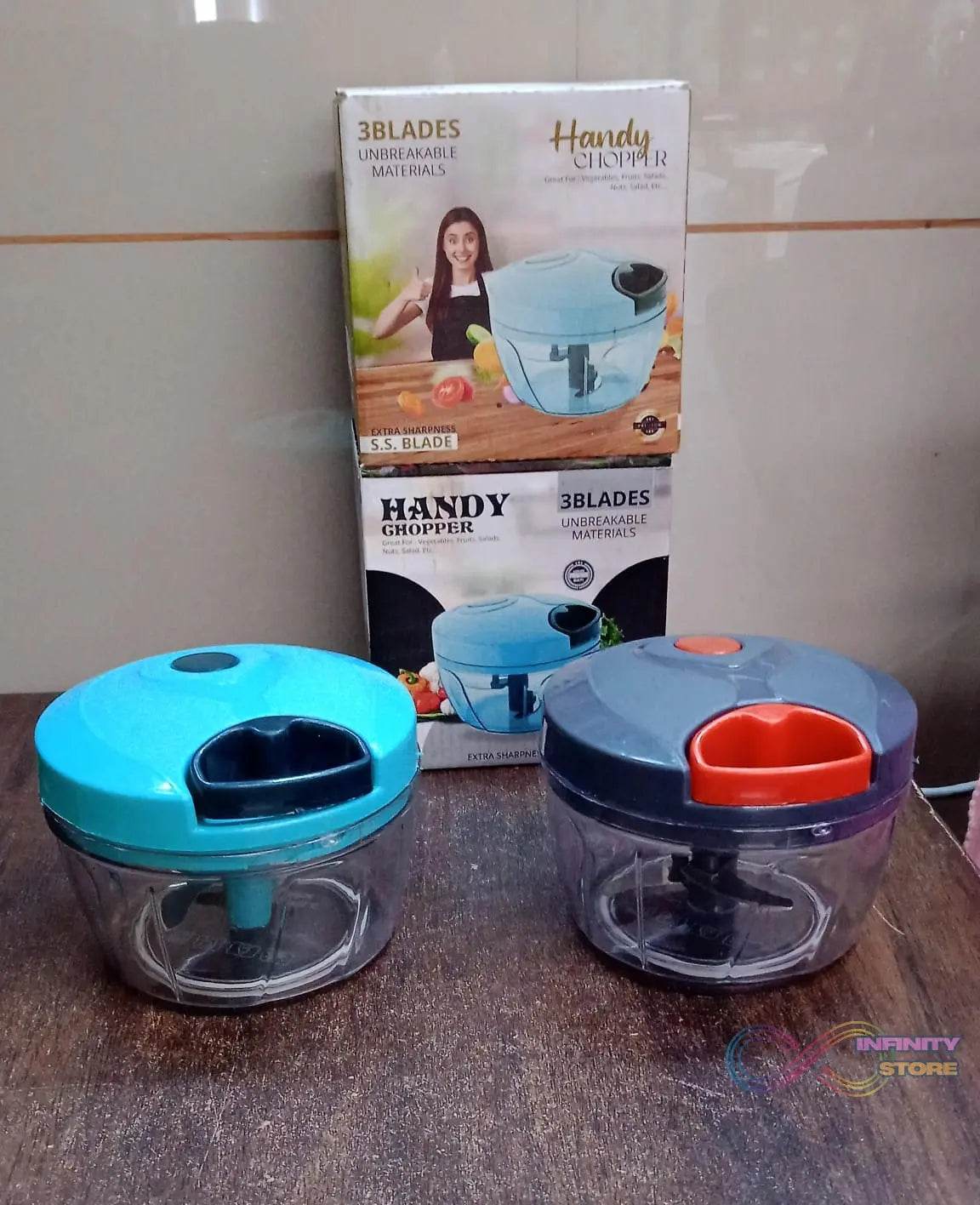 3 Blades Handy Chopper and Slicer Used Widely for chopping and Slicing (450 ML / 1 Pc) - infinityexculsivestore.com