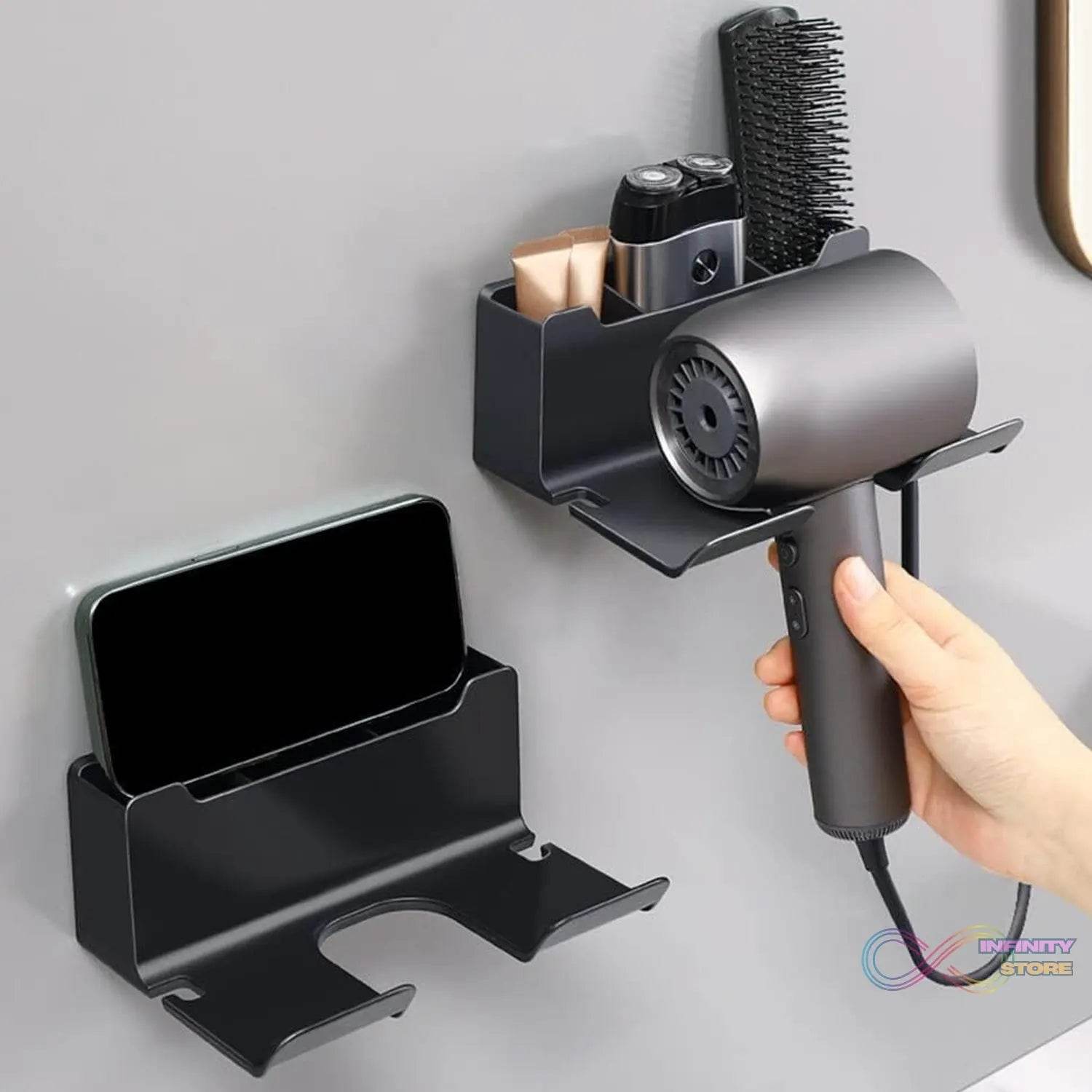 3 Compartment Wall Mount Hair Blower, Hair Dryers Holder (1 Pc) - infinityexculsivestore.com