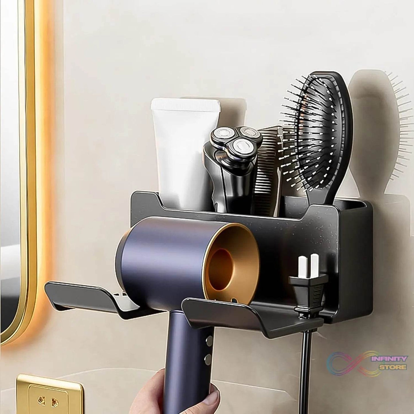 3 Compartment Wall Mount Hair Blower, Hair Dryers Holder (1 Pc) - infinityexculsivestore.com