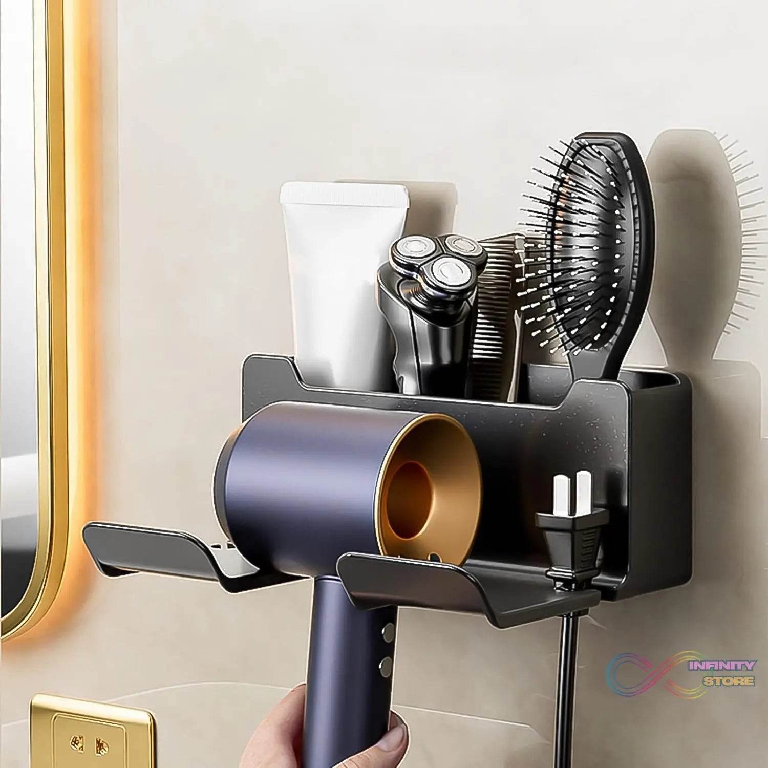 3 Compartment Wall Mount Hair Blower, Hair Dryers Holder (1 Pc) - infinityexculsivestore.com