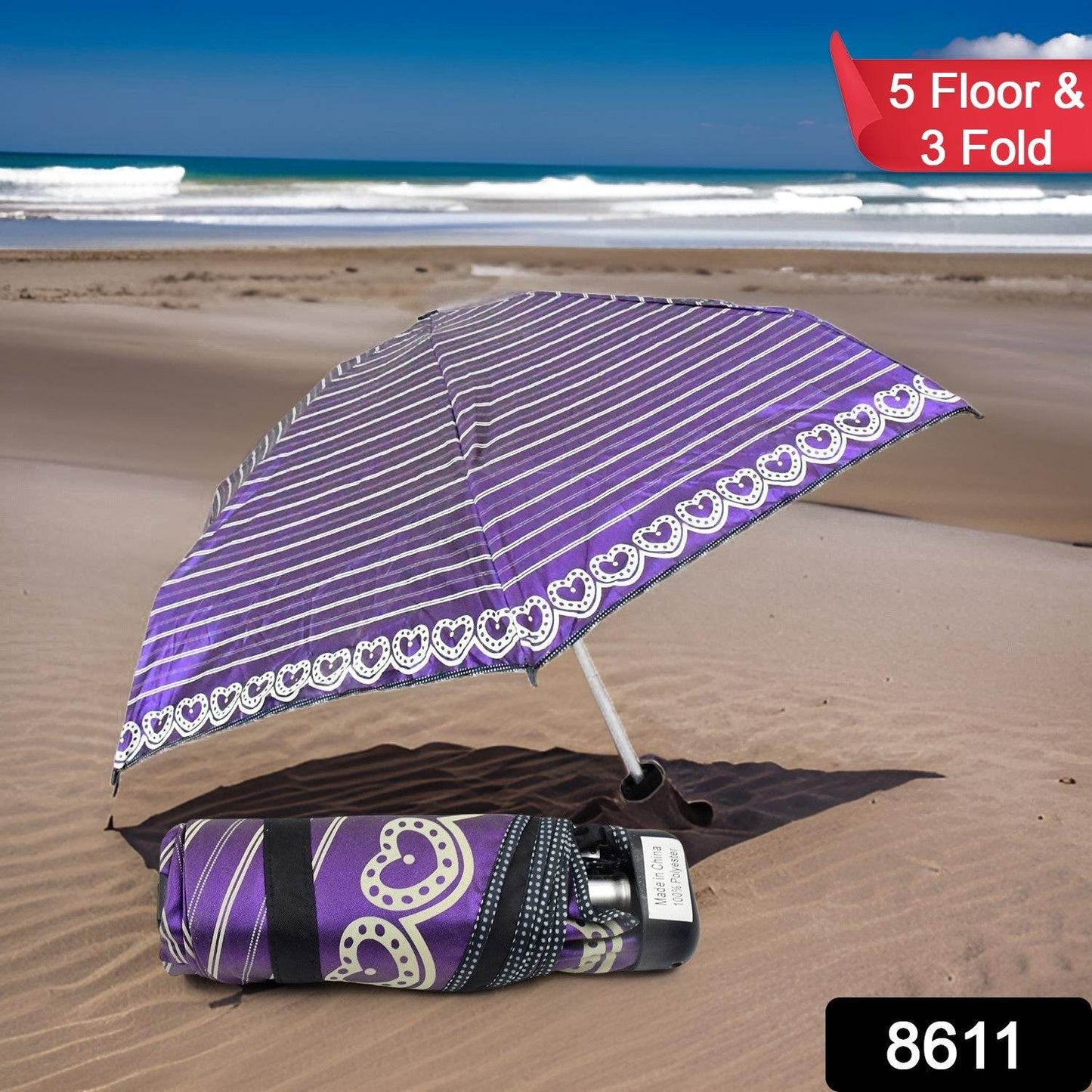 3 - Fold & 5 Floor Sun Protective Solid Foldable Umbrella (1 Pc) - infinityexculsivestore.com