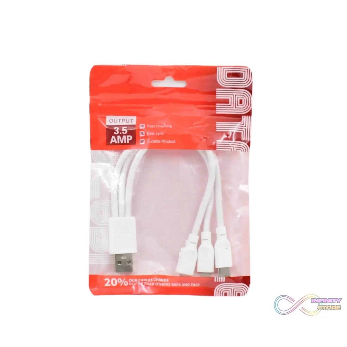 3 In 1 Charging Cable Fast Charging Cord USB Cable 3.5 Amp (1 Pc) - infinityexculsivestore.com