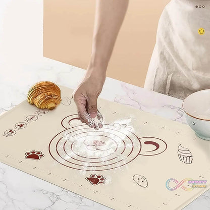 3 In 1 Heavy Silicone Baking Mat With Wooden Belan & Cake Scraper (3 Pcs Set / 70×50 CM) - infinityexculsivestore.com