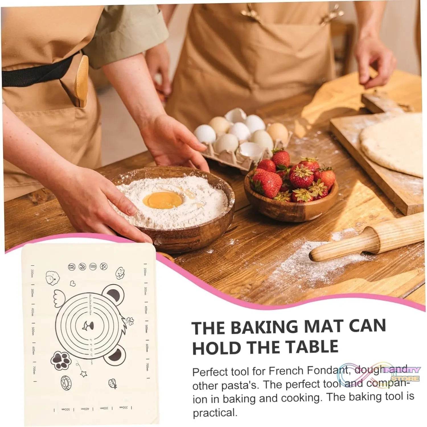 3 In 1 Low Silicone Baking Mat With Wooden Belan & Cake Scraper (3 Pcs Set / 70×50 CM) - infinityexculsivestore.com