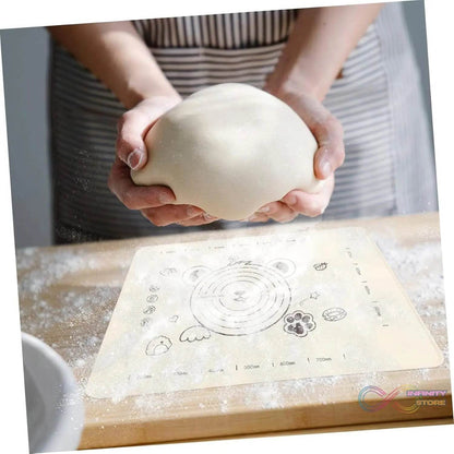 3 In 1 Low Silicone Baking Mat With Wooden Belan & Cake Scraper (3 Pcs Set / 70×50 CM) - infinityexculsivestore.com